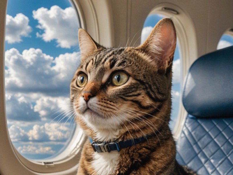 Gato mirando por la ventanilla del avión