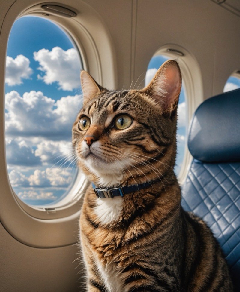 Gato mirando por la ventanilla del avión